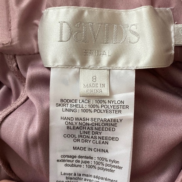 David's Bridal Rose Gold Metallic Open-Back Lace Long Bridesmaid Dress Size 8 - Picture 13 of 14